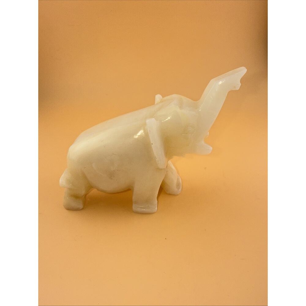 Ivory colored Carved Elephant Beautiful Design 5” X 6” Solid Heavy